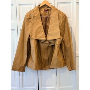 Jessica London Tan Genuine Leather Draped Shawl Collar Jacket Plus Size 26